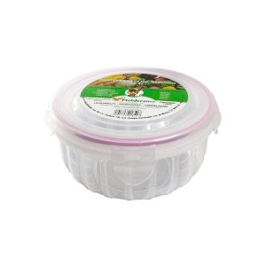 Contenedor de plástico para microondas Molderama, resistente y transparente con tapa segura.