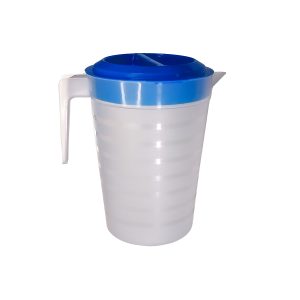 Degradable jug with lid for water or beverages, practical and reusable.