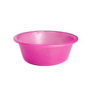 Contenedor de plástico rosa para cocina y almacenamiento.