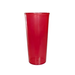 Vaso de plástico rojo para tumblers, ideal para bebidas frías y calientes. Diseño resistente y duradero, perfecto para uso diario.