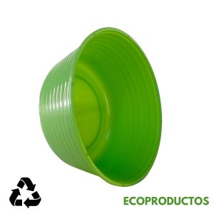 Contenedor de plástico verde para productos ecológicos.