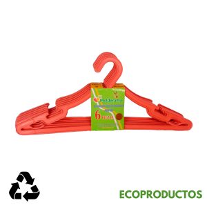 Perchas de plástico en color rosa, paquete de 6 piezas de Molderama para ropa.