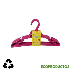 Ganchos de plástico para ropa infantiles color rosa, set de 6 piezas.