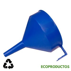 Vaso de plástico con pico para recolección de residuos o semillas, color azul, resistente y ecológico.
