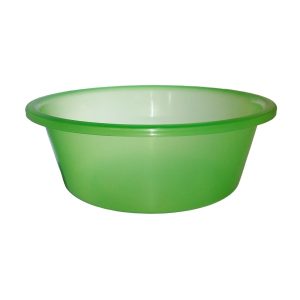 Contenedor de plástico verde para alimentos y cocinas industriales.