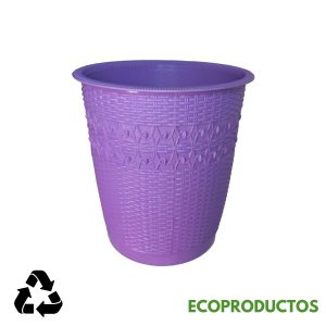 Vasija de plástico morada decorativa para jardinería en Molderama.