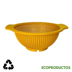 Filtrado de plástico amarillo con asas, ecológico y reusable para cocinar y servir.