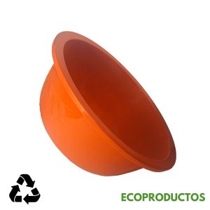 Vaso ecológico de plástico naranja para uso en jardinería y decoración.