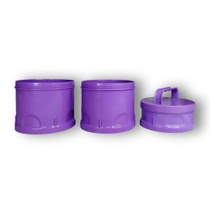 Tambores de polipropileno morados, ideales para almacenamiento y transporte.
